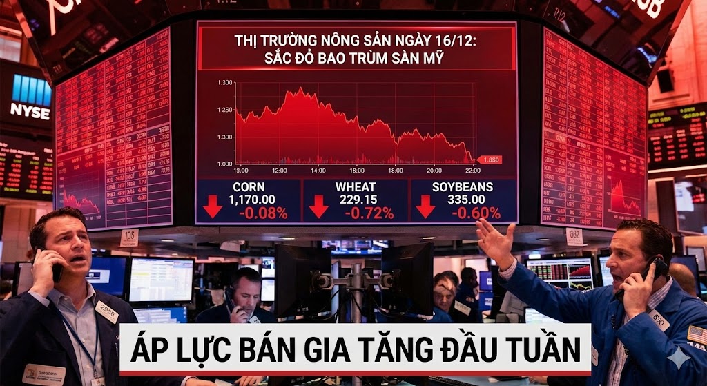 Thị trường Nông sản ngày 16/12: Sắc đỏ bao trùm sàn Mỹ, áp lực bán gia tăng đầu tuần